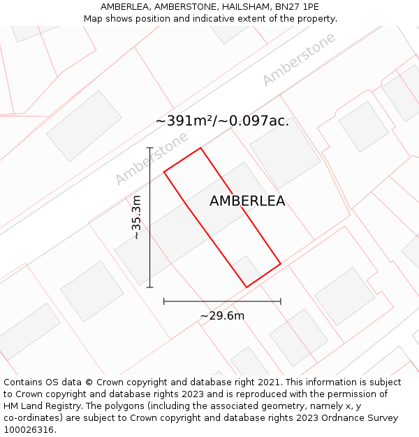 AMBERLEA, AMBERSTONE, HAILSHAM, BN27 1PE: Plot and title map