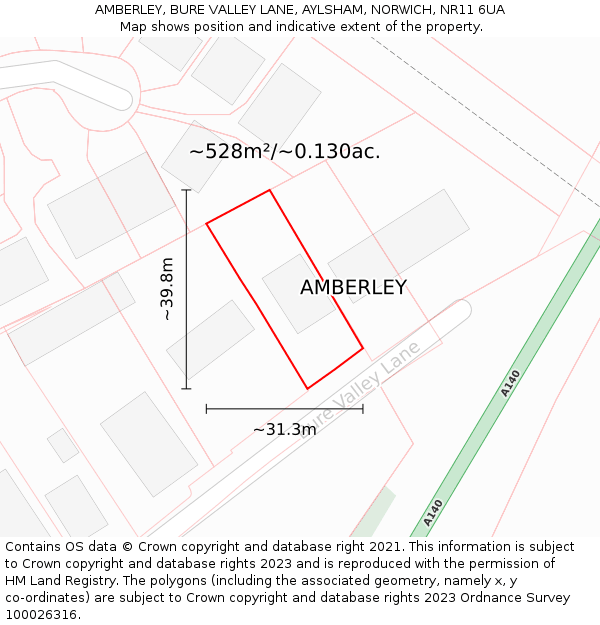 AMBERLEY, BURE VALLEY LANE, AYLSHAM, NORWICH, NR11 6UA: Plot and title map