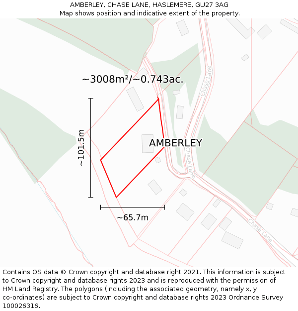 AMBERLEY, CHASE LANE, HASLEMERE, GU27 3AG: Plot and title map