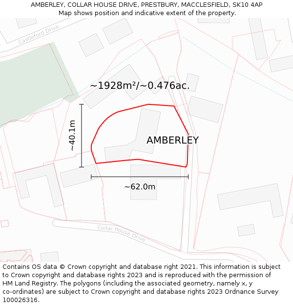 AMBERLEY, COLLAR HOUSE DRIVE, PRESTBURY, MACCLESFIELD, SK10 4AP: Plot and title map