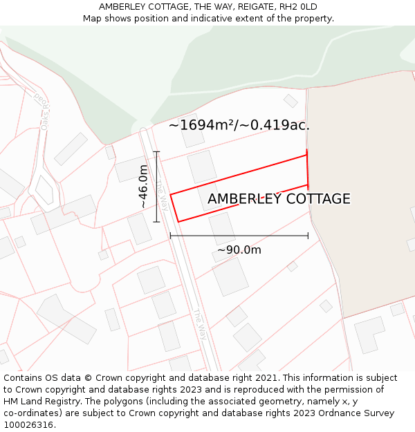 AMBERLEY COTTAGE, THE WAY, REIGATE, RH2 0LD: Plot and title map