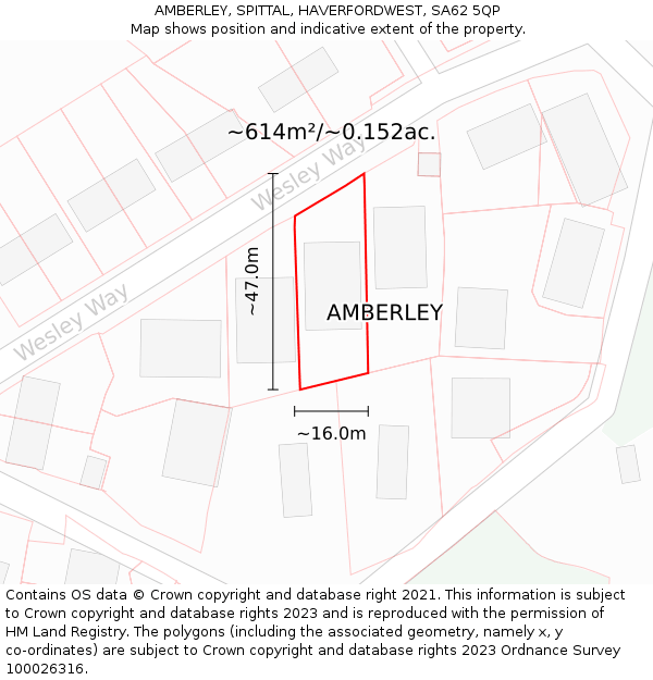 AMBERLEY, SPITTAL, HAVERFORDWEST, SA62 5QP: Plot and title map