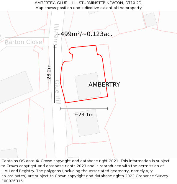 AMBERTRY, GLUE HILL, STURMINSTER NEWTON, DT10 2DJ: Plot and title map