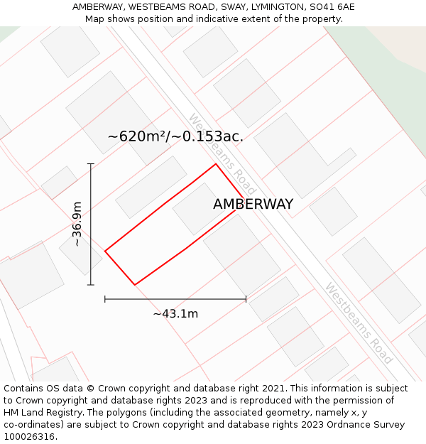 AMBERWAY, WESTBEAMS ROAD, SWAY, LYMINGTON, SO41 6AE: Plot and title map