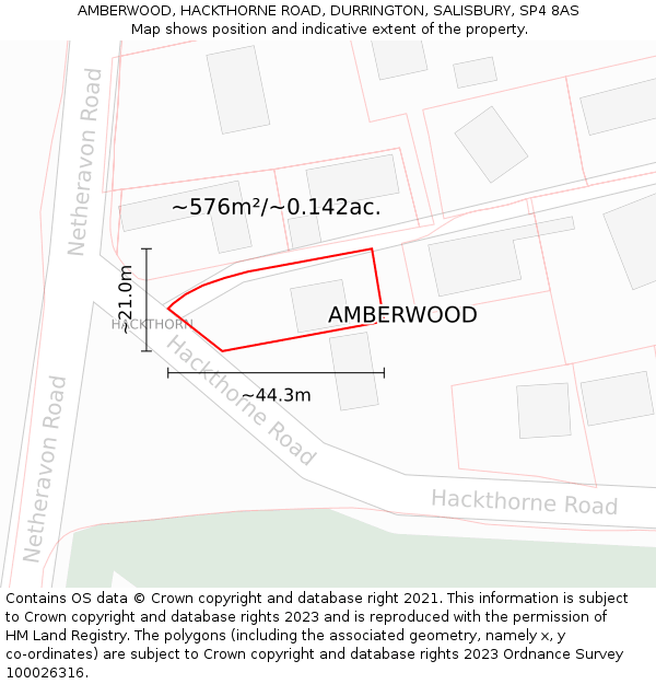 AMBERWOOD, HACKTHORNE ROAD, DURRINGTON, SALISBURY, SP4 8AS: Plot and title map