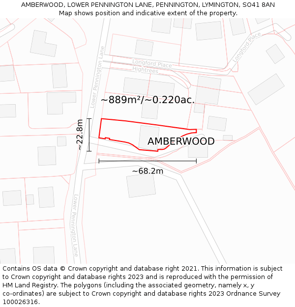 AMBERWOOD, LOWER PENNINGTON LANE, PENNINGTON, LYMINGTON, SO41 8AN: Plot and title map
