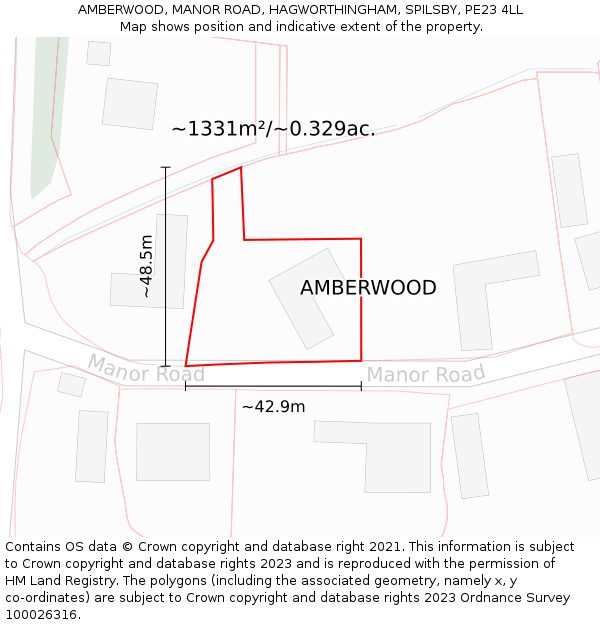 AMBERWOOD, MANOR ROAD, HAGWORTHINGHAM, SPILSBY, PE23 4LL: Plot and title map