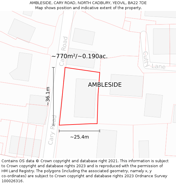 AMBLESIDE, CARY ROAD, NORTH CADBURY, YEOVIL, BA22 7DE: Plot and title map