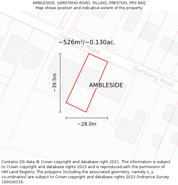 AMBLESIDE, GARSTANG ROAD, PILLING, PRESTON, PR3 6AQ: Plot and title map