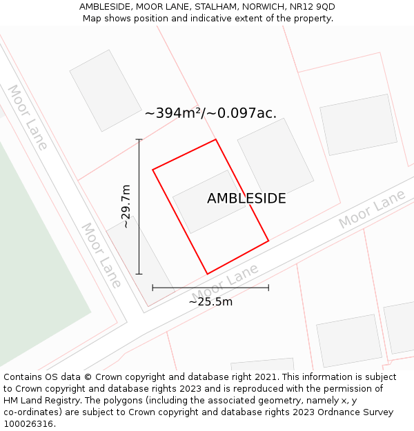 AMBLESIDE, MOOR LANE, STALHAM, NORWICH, NR12 9QD: Plot and title map