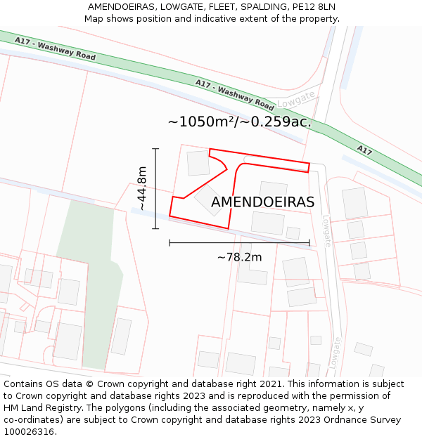 AMENDOEIRAS, LOWGATE, FLEET, SPALDING, PE12 8LN: Plot and title map
