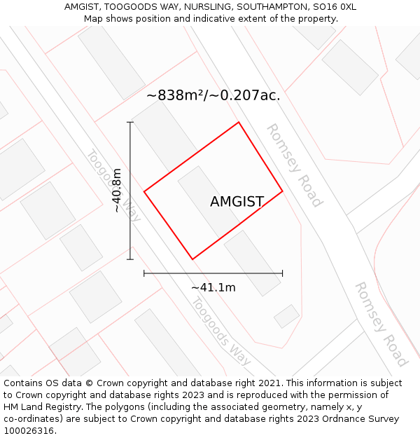 AMGIST, TOOGOODS WAY, NURSLING, SOUTHAMPTON, SO16 0XL: Plot and title map