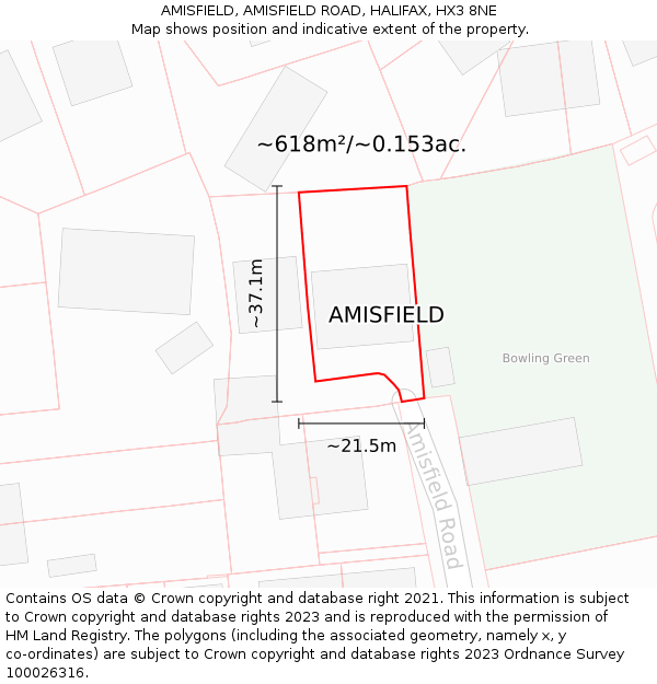 AMISFIELD, AMISFIELD ROAD, HALIFAX, HX3 8NE: Plot and title map