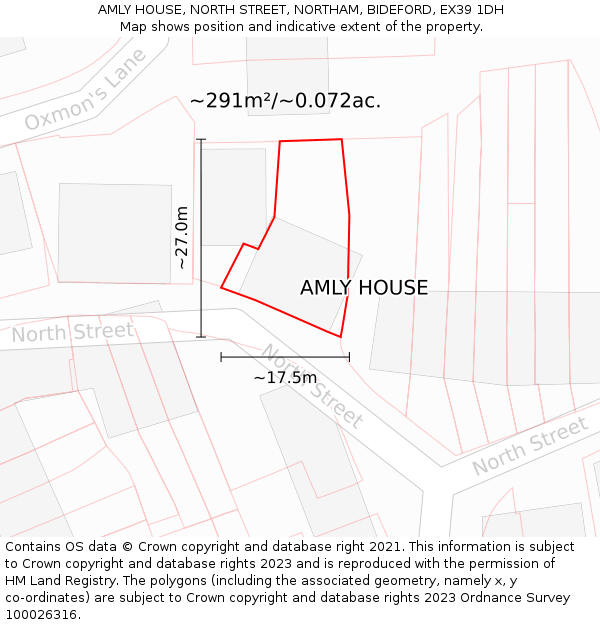 AMLY HOUSE, NORTH STREET, NORTHAM, BIDEFORD, EX39 1DH: Plot and title map