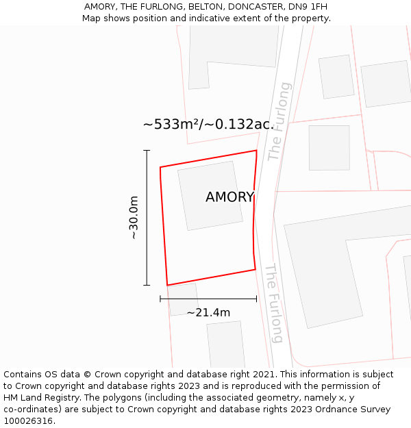 AMORY, THE FURLONG, BELTON, DONCASTER, DN9 1FH: Plot and title map