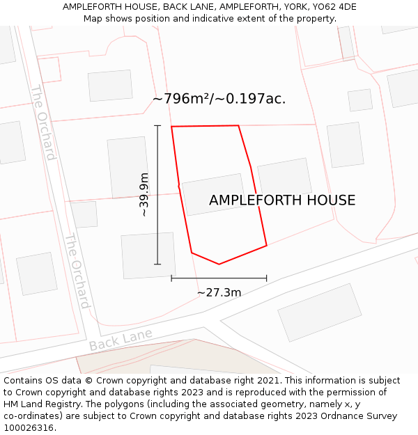 AMPLEFORTH HOUSE, BACK LANE, AMPLEFORTH, YORK, YO62 4DE: Plot and title map