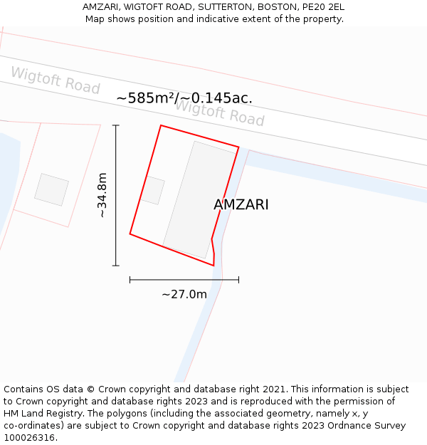 AMZARI, WIGTOFT ROAD, SUTTERTON, BOSTON, PE20 2EL: Plot and title map