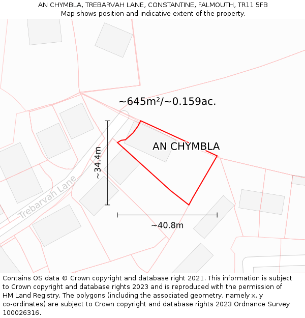 AN CHYMBLA, TREBARVAH LANE, CONSTANTINE, FALMOUTH, TR11 5FB: Plot and title map
