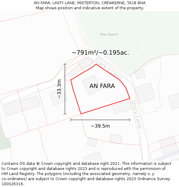 AN FARA, UNITY LANE, MISTERTON, CREWKERNE, TA18 8NA: Plot and title map