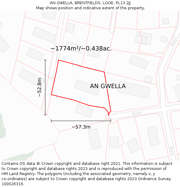 AN GWELLA, BRENTFIELDS, LOOE, PL13 2JJ: Plot and title map