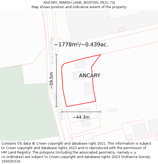 ANCARY, MARSH LANE, BOSTON, PE21 7SJ: Plot and title map