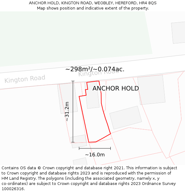 ANCHOR HOLD, KINGTON ROAD, WEOBLEY, HEREFORD, HR4 8QS: Plot and title map