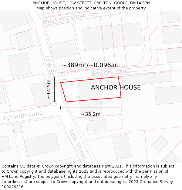 ANCHOR HOUSE, LOW STREET, CARLTON, GOOLE, DN14 9PN: Plot and title map