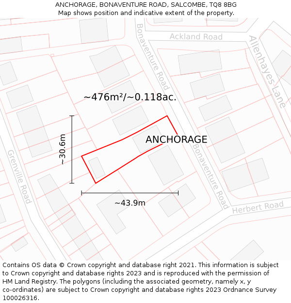 ANCHORAGE, BONAVENTURE ROAD, SALCOMBE, TQ8 8BG: Plot and title map