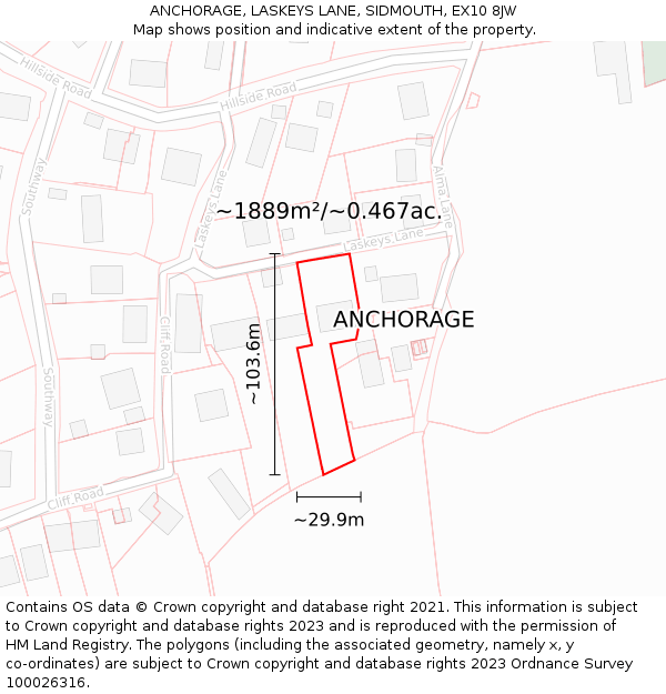ANCHORAGE, LASKEYS LANE, SIDMOUTH, EX10 8JW: Plot and title map