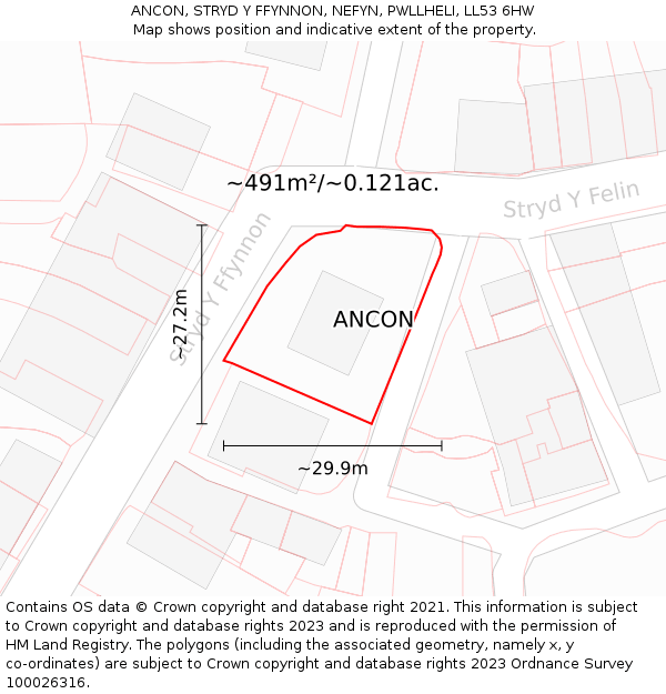 ANCON, STRYD Y FFYNNON, NEFYN, PWLLHELI, LL53 6HW: Plot and title map