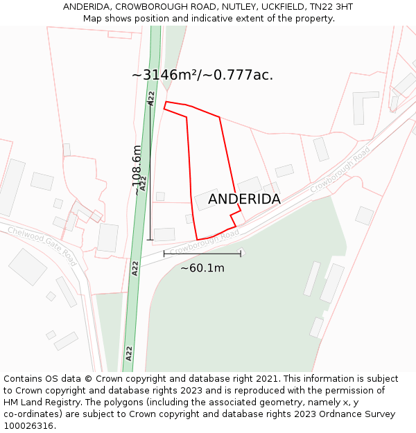 ANDERIDA, CROWBOROUGH ROAD, NUTLEY, UCKFIELD, TN22 3HT: Plot and title map