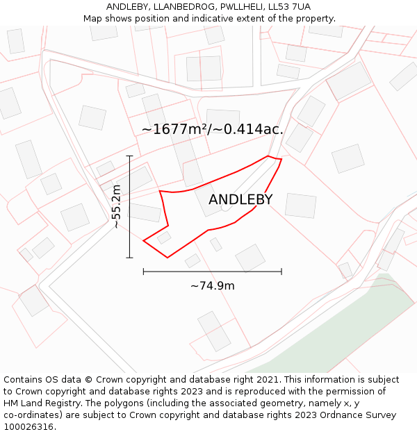 ANDLEBY, LLANBEDROG, PWLLHELI, LL53 7UA: Plot and title map