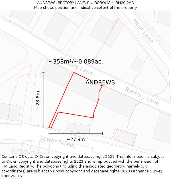 ANDREWS, RECTORY LANE, PULBOROUGH, RH20 2AD: Plot and title map