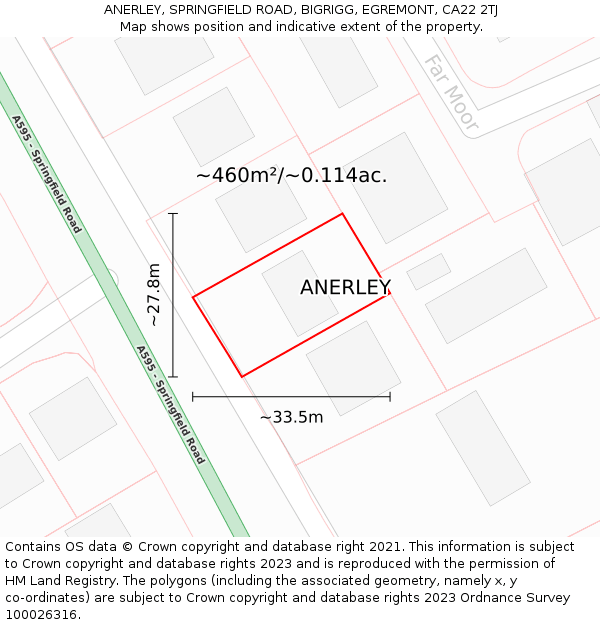 ANERLEY, SPRINGFIELD ROAD, BIGRIGG, EGREMONT, CA22 2TJ: Plot and title map