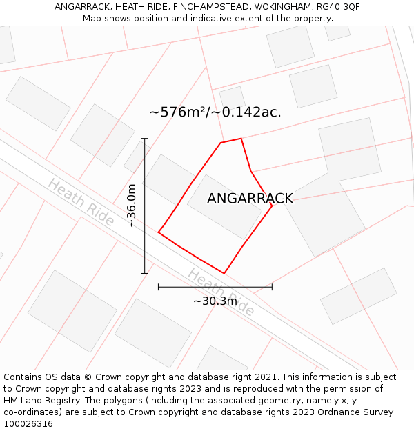 ANGARRACK, HEATH RIDE, FINCHAMPSTEAD, WOKINGHAM, RG40 3QF: Plot and title map