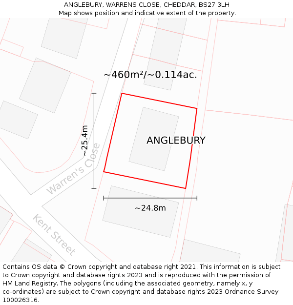 ANGLEBURY, WARRENS CLOSE, CHEDDAR, BS27 3LH: Plot and title map