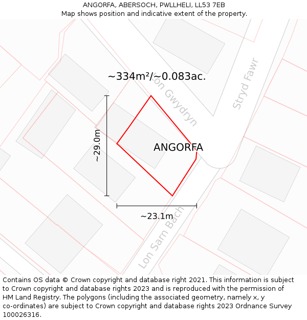 ANGORFA, ABERSOCH, PWLLHELI, LL53 7EB: Plot and title map