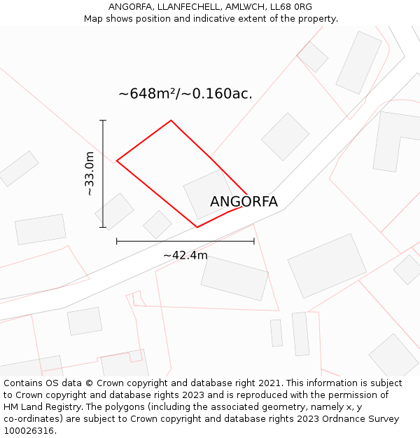 ANGORFA, LLANFECHELL, AMLWCH, LL68 0RG: Plot and title map
