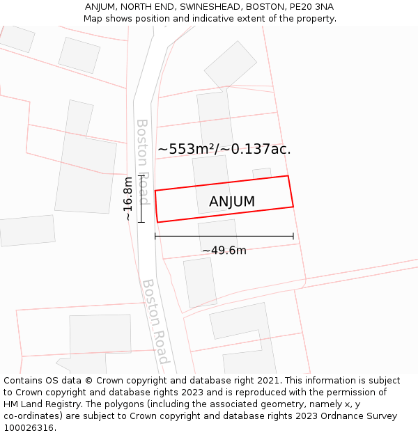 ANJUM, NORTH END, SWINESHEAD, BOSTON, PE20 3NA: Plot and title map