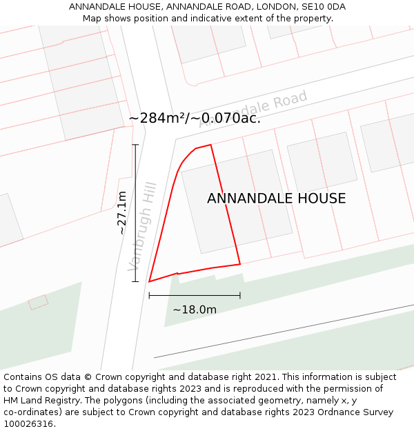 ANNANDALE HOUSE, ANNANDALE ROAD, LONDON, SE10 0DA: Plot and title map