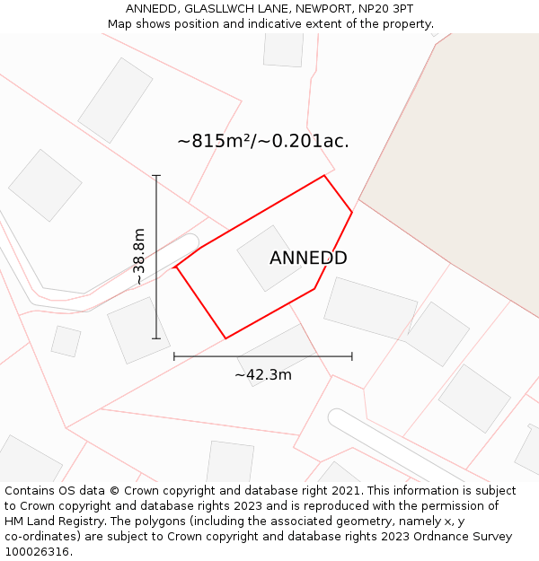 ANNEDD, GLASLLWCH LANE, NEWPORT, NP20 3PT: Plot and title map