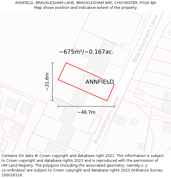 ANNFIELD, BRACKLESHAM LANE, BRACKLESHAM BAY, CHICHESTER, PO20 8JA: Plot and title map