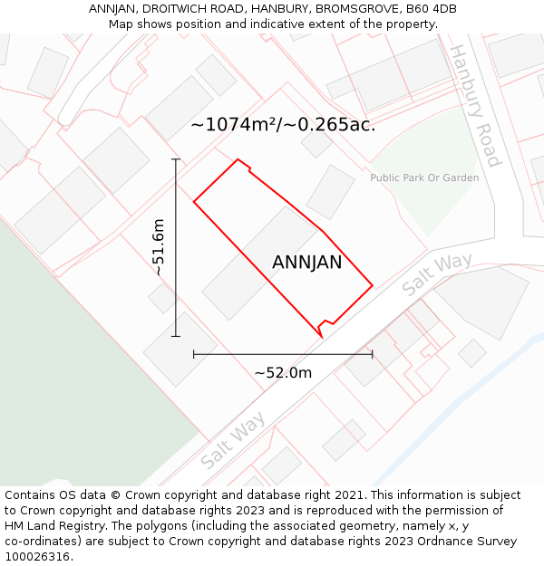 ANNJAN, DROITWICH ROAD, HANBURY, BROMSGROVE, B60 4DB: Plot and title map
