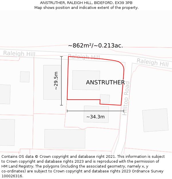 ANSTRUTHER, RALEIGH HILL, BIDEFORD, EX39 3PB: Plot and title map