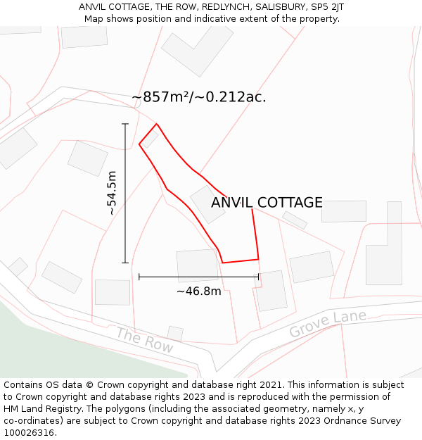 ANVIL COTTAGE, THE ROW, REDLYNCH, SALISBURY, SP5 2JT: Plot and title map