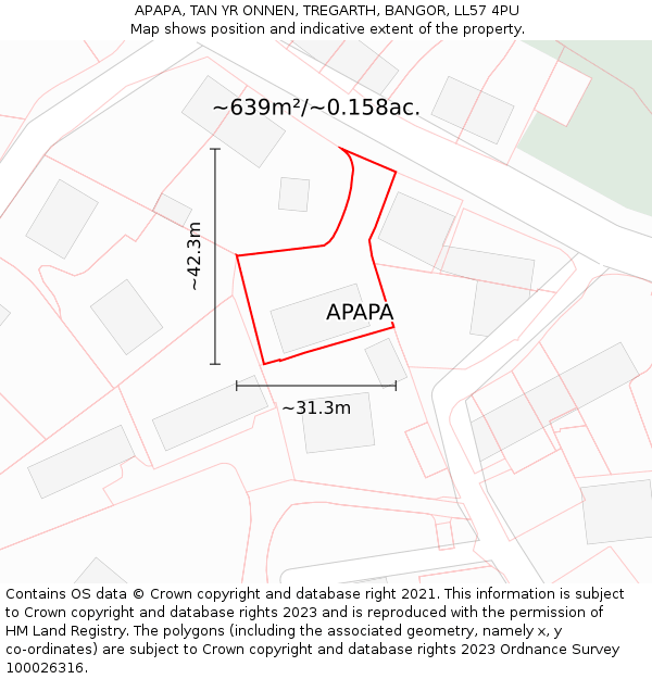 APAPA, TAN YR ONNEN, TREGARTH, BANGOR, LL57 4PU: Plot and title map