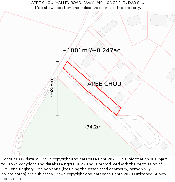APEE CHOU, VALLEY ROAD, FAWKHAM, LONGFIELD, DA3 8LU: Plot and title map