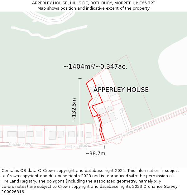 APPERLEY HOUSE, HILLSIDE, ROTHBURY, MORPETH, NE65 7PT: Plot and title map