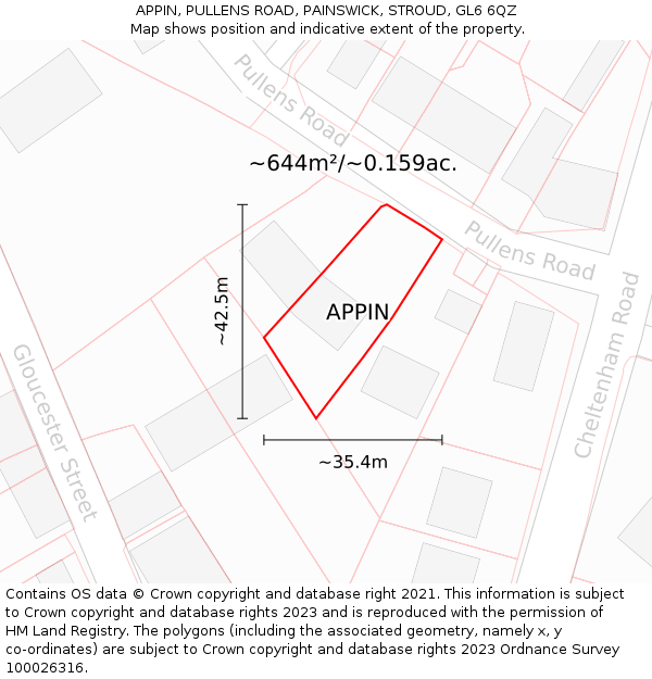 APPIN, PULLENS ROAD, PAINSWICK, STROUD, GL6 6QZ: Plot and title map