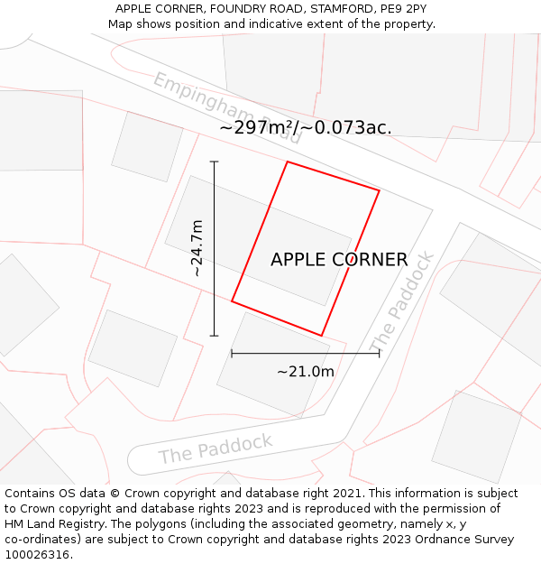 APPLE CORNER, FOUNDRY ROAD, STAMFORD, PE9 2PY: Plot and title map